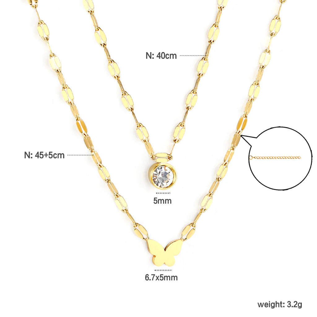 Butterfly & Crystal Layered Necklace