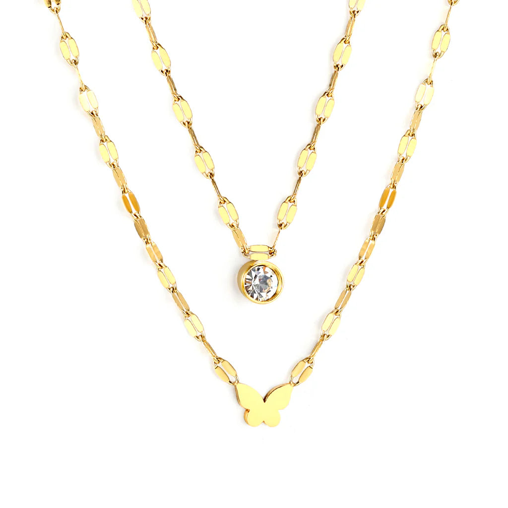 Butterfly & Crystal Layered Necklace