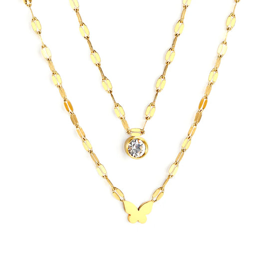 Butterfly & Crystal Layered Necklace