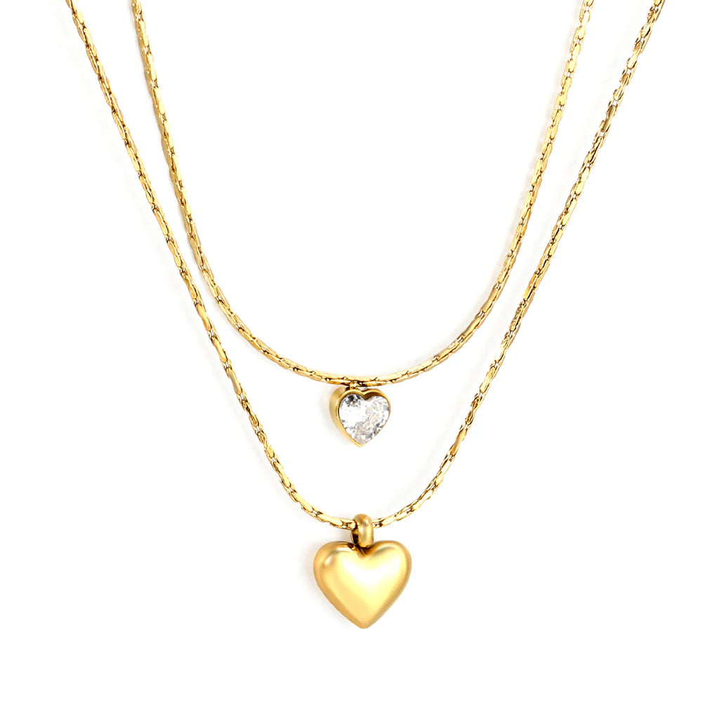 Double Heart Layered Necklace