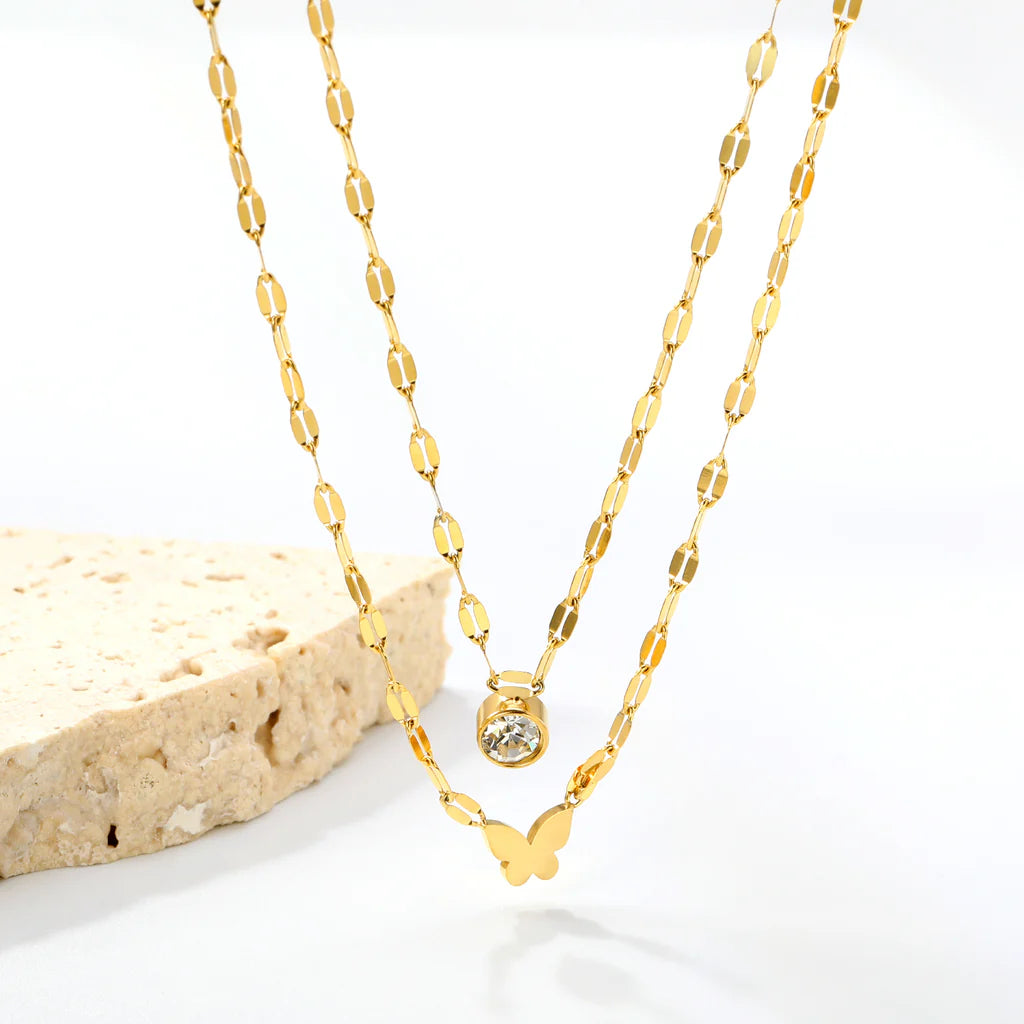 Butterfly & Crystal Layered Necklace