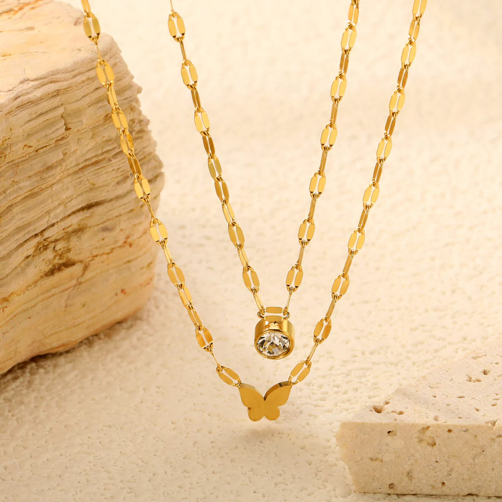 Butterfly & Crystal Layered Necklace
