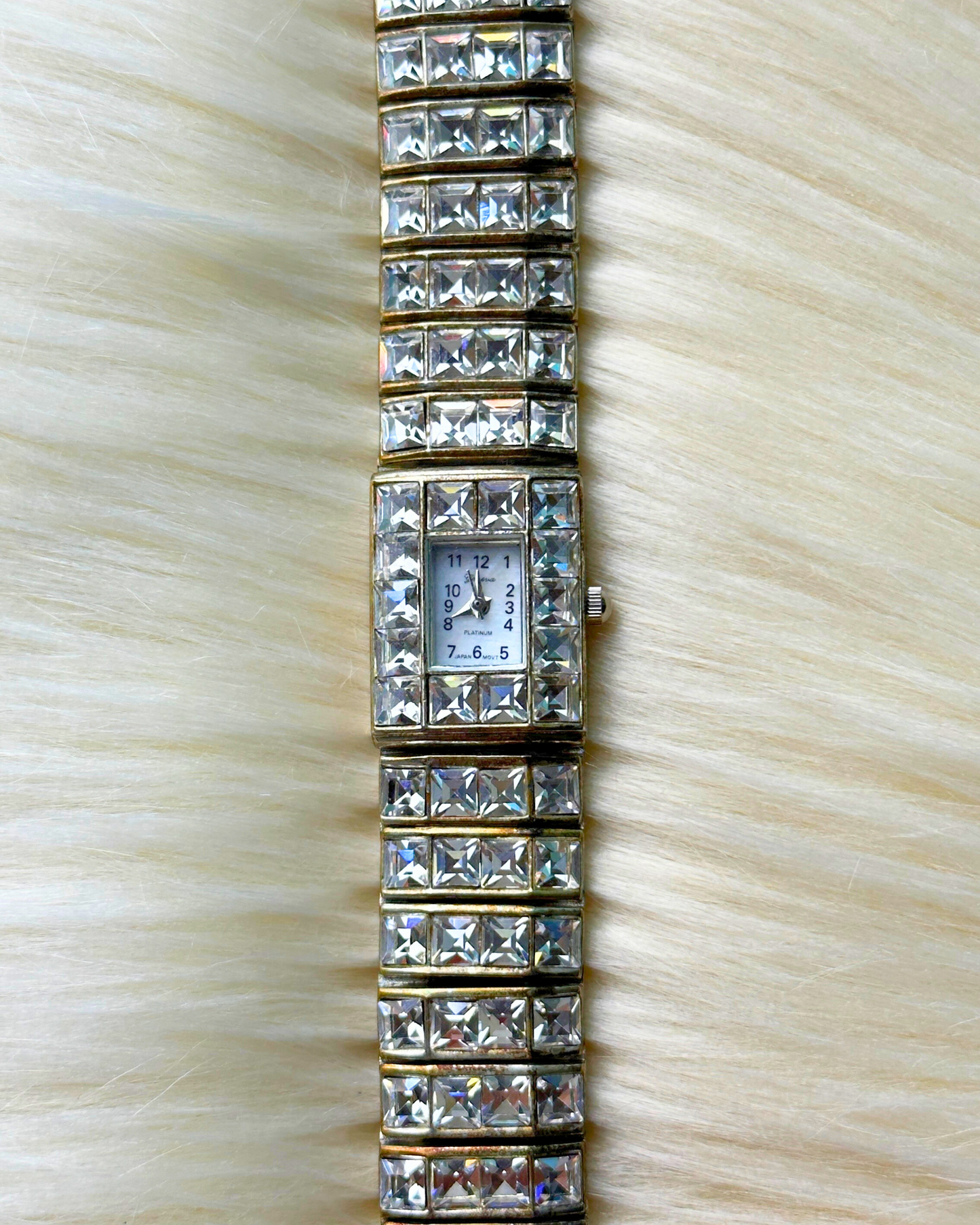 Vintage Platinum-Style Crystal Bracelet Quartz Watch – Rectangular Dial