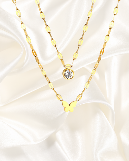 Butterfly & Crystal Layered Necklace