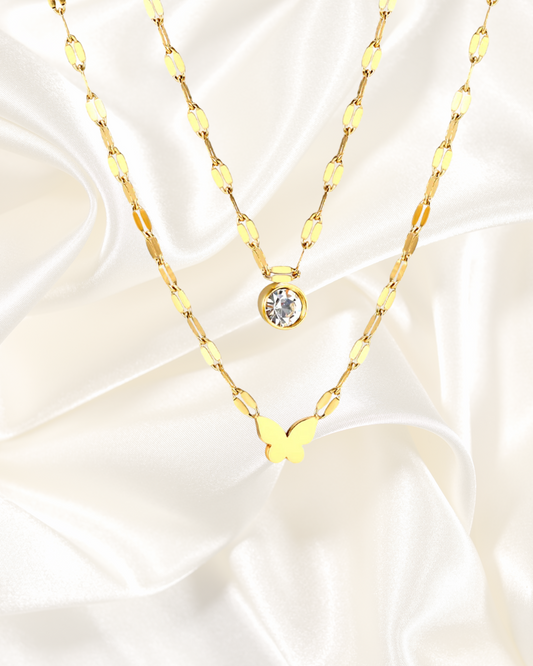 Butterfly & Crystal Layered Necklace