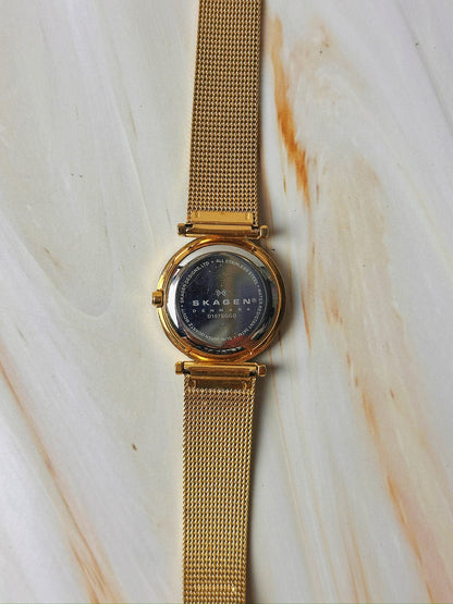 Skagen Ladies Watch – Gold Tone Mesh Bracelet – Crystal Markers