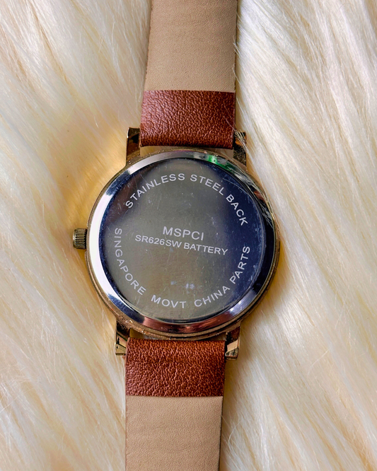 Vintage Quartz Chronograph-Style Watch – Silver Dial with Roman Numerals & Brown Leather Strap