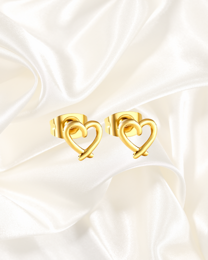 Golden Heart Outline Stud Earrings