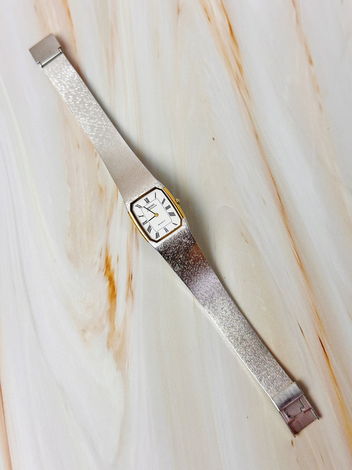 Seiko Lassale Tank Style Watch – Silver Tone Bracelet – Roman Numerals – Quartz