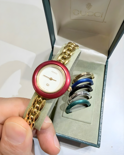 Gucci Interchangeable Bezel Watch Set – Quartz – Multicolor Bezels – Full Set – Excellent Condition