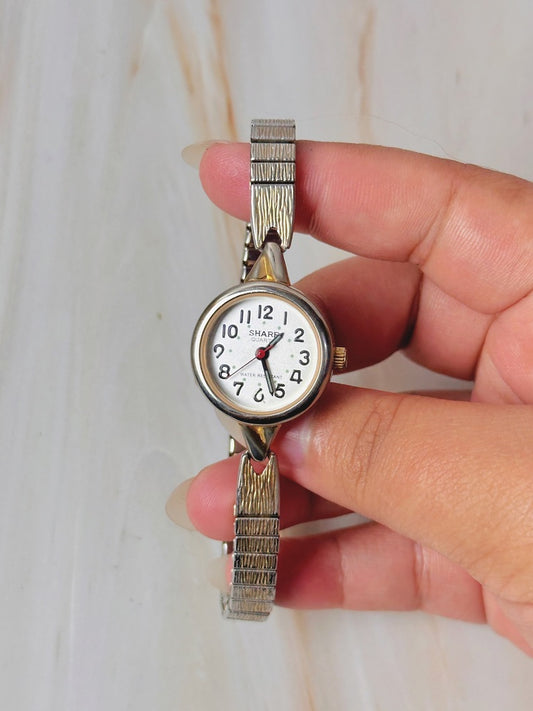 Sharp Ladies Watch – Two-Tone – White Dial – Stretch Bracelet