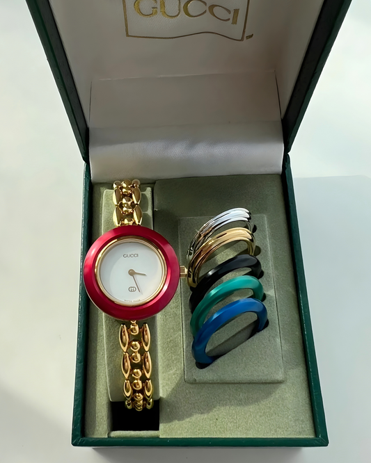 Gucci Interchangeable Bezel Watch Set – Quartz – Multicolor Bezels – Full Set – Excellent Condition