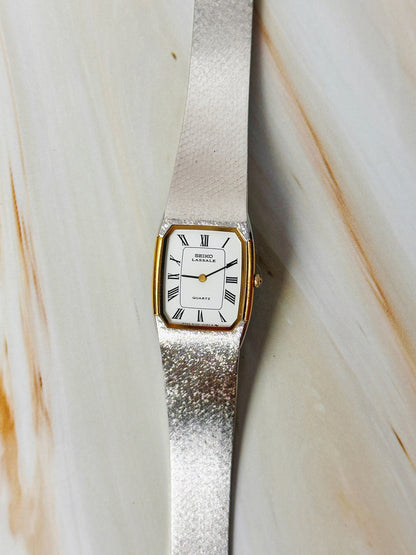 Seiko Lassale Tank Style Watch – Silver Tone Bracelet – Roman Numerals – Quartz