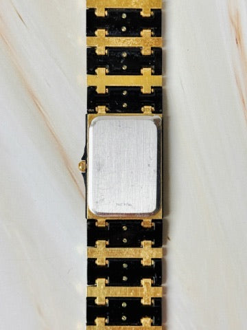 Longines QWR Rectangular Watch – Gold & Black – Elegant Vintage Style