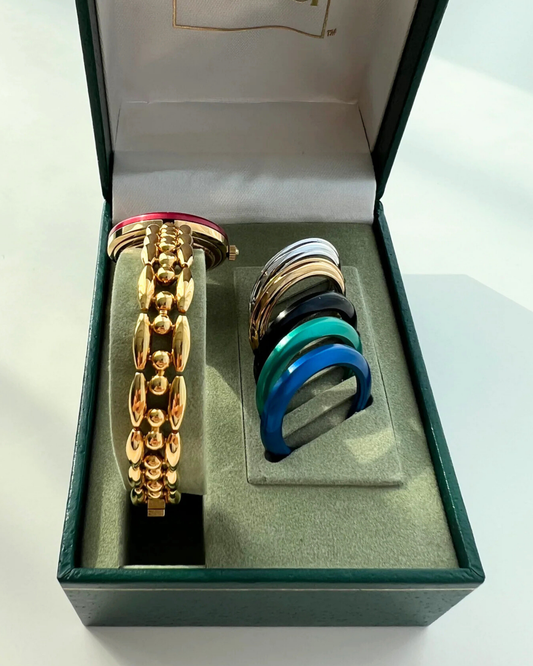 Gucci Interchangeable Bezel Watch Set – Quartz – Multicolor Bezels – Full Set – Excellent Condition