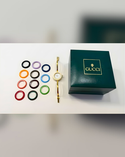 Gucci Interchangeable Bezel Watch Set – Quartz – Multicolor Bezels – Full Set – Excellent Condition