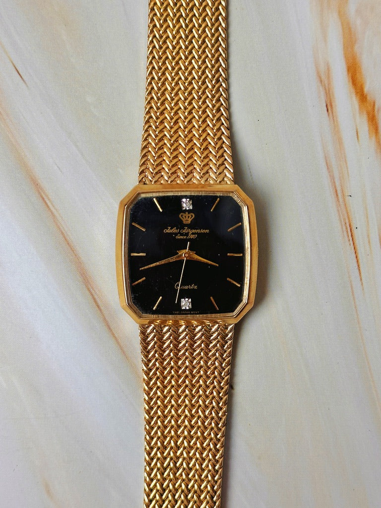 Jules Jürgensen Women’s Watch – Gold Tone Bracelet – Black Dial – Vintage Elegant