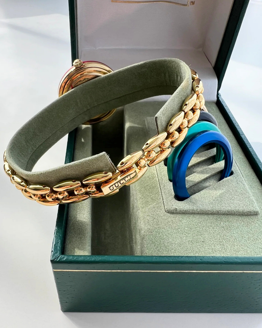 Gucci Interchangeable Bezel Watch Set – Quartz – Multicolor Bezels – Full Set – Excellent Condition