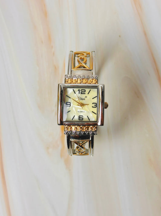 Vivani Ladies Watch – Two Tone Bangle Bracelet – Quartz – Elegant Square Design