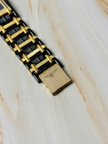 Longines QWR Rectangular Watch – Gold & Black – Elegant Vintage Style