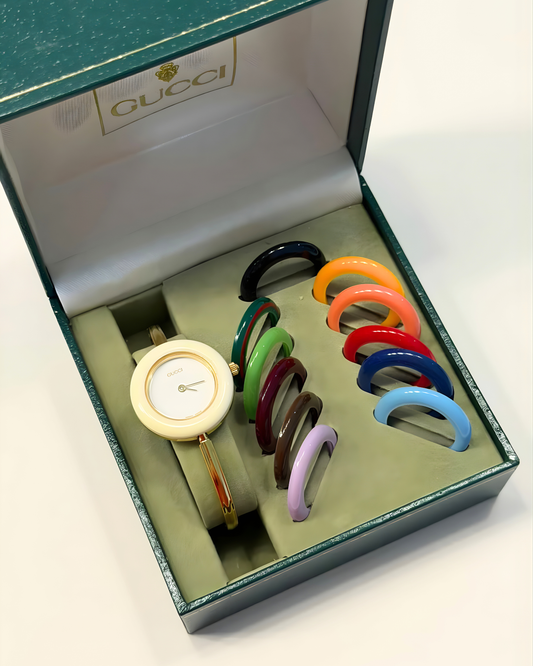 Gucci Interchangeable Bezel Watch Set – Quartz – Multicolor Bezels – Full Set – Excellent Condition