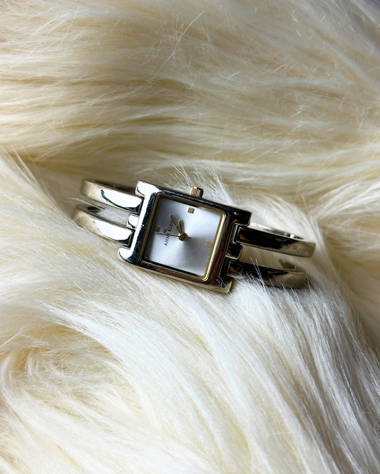 Vintage Anne Klein Ladies’ Silver-Tone Bangle Quartz Watch – Rectangular Dial