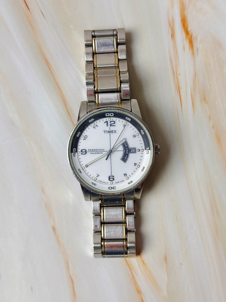 Timex Perpetual Calendar Watch – Two Tone – Day-Date – WR100 – Indiglo