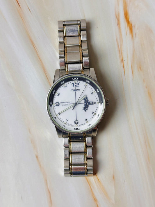 Timex Perpetual Calendar Watch – Two Tone – Day-Date – WR100 – Indiglo