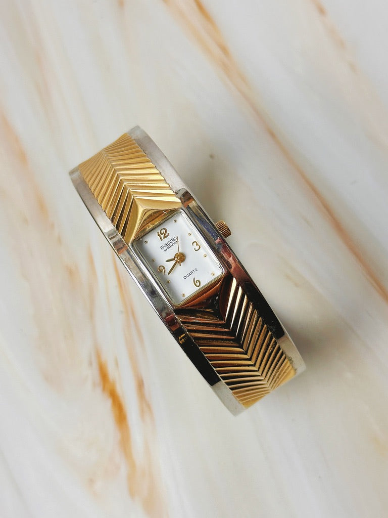 Embassy by Gruen Ladies Bangle Watch – Two Tone Cuff Style – Quartz – Vintage