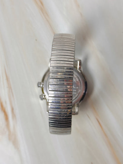 Timex Indiglo Alarm Watch – Silver Tone – Date – Stretch Bracelet