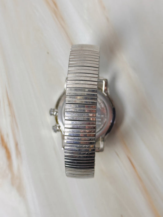 Timex Indiglo Alarm Watch – Silver Tone – Date – Stretch Bracelet