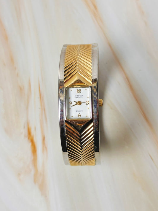 Embassy by Gruen Ladies Bangle Watch – Two Tone Cuff Style – Quartz – Vintage