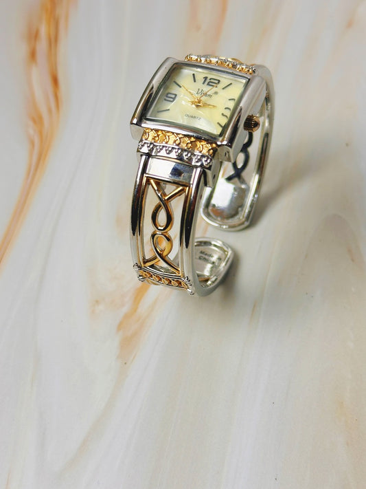Vivani Ladies Watch – Two Tone Bangle Bracelet – Quartz – Elegant Square Design