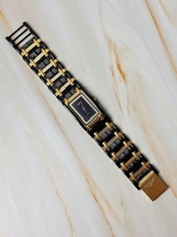 Longines QWR Rectangular Watch – Gold & Black – Elegant Vintage Style