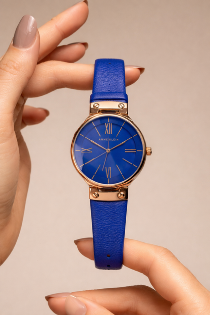 Anne Klein Ladies Watch – Blue Dial & Strap – Rose Gold Tone – Minimalist – With Box
