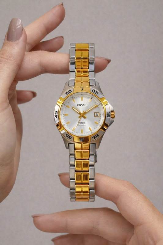 Fossil Blue Two-Tone Quartz Watch – Date – Stainless Steel – Ladies – New Battery