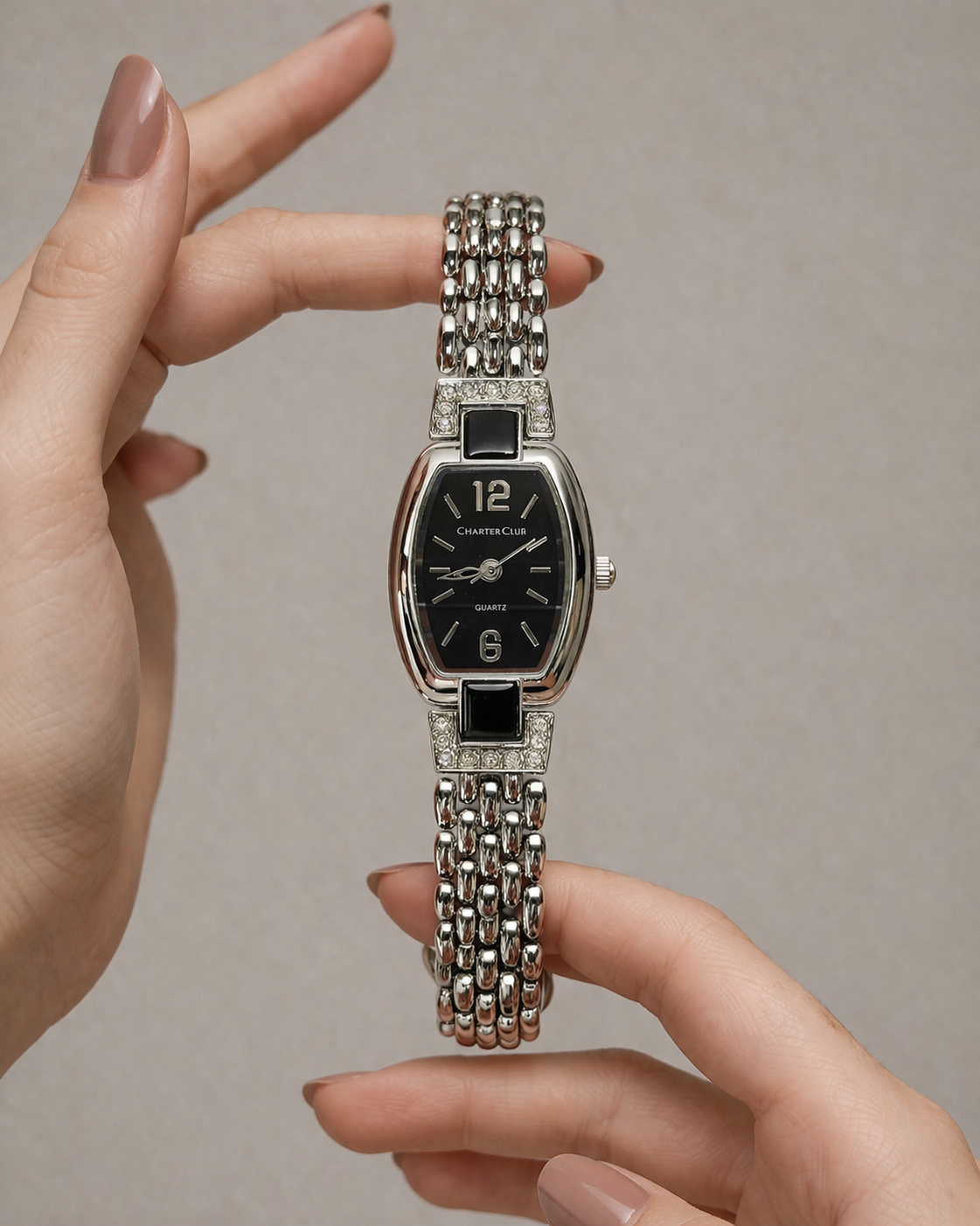 Charter Club Black Dial Bracelet Watch – Crystal Accents – Quartz – New Battery