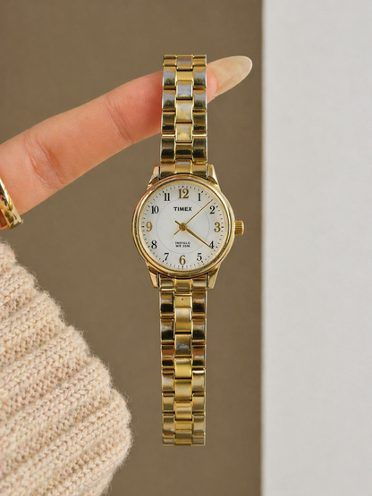 Timex Gold-Tone Ladies Watch – White Dial – Quartz – Classic Everyday Style