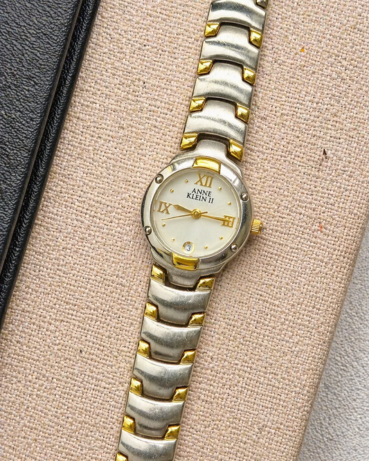 Anne Klein II Quartz Watch – Two-Tone Case with Roman Numeral Dial & Date (WR 30M)