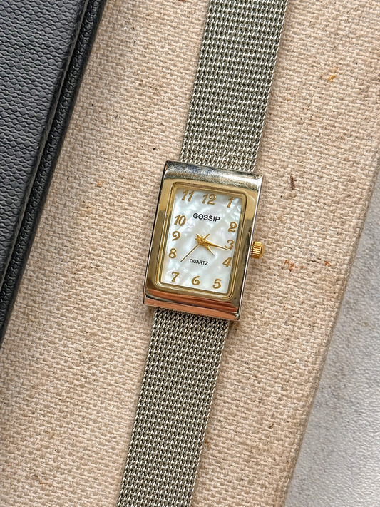 Gossip Quartz Watch – Mother of Pearl Dial with Two-Tone Mesh Bracelet (WR 30M)