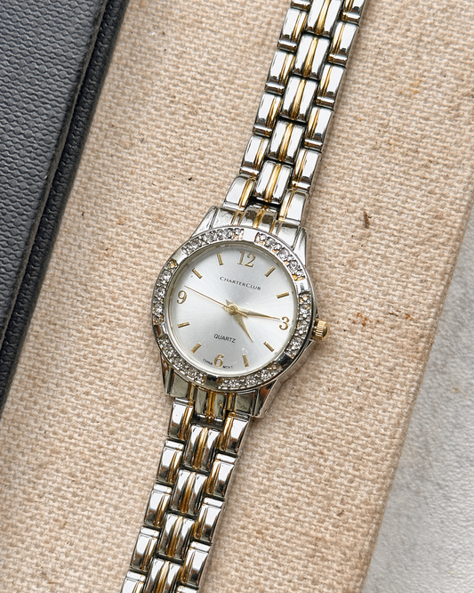 Charter Club Women’s Two-Tone Watch – Crystal Bezel – Silver Dial – Quartz