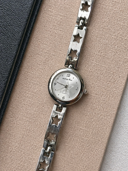 Anchor Blue Silver Tone Star Link Bracelet Watch – White Dial – Quartz – New Battery