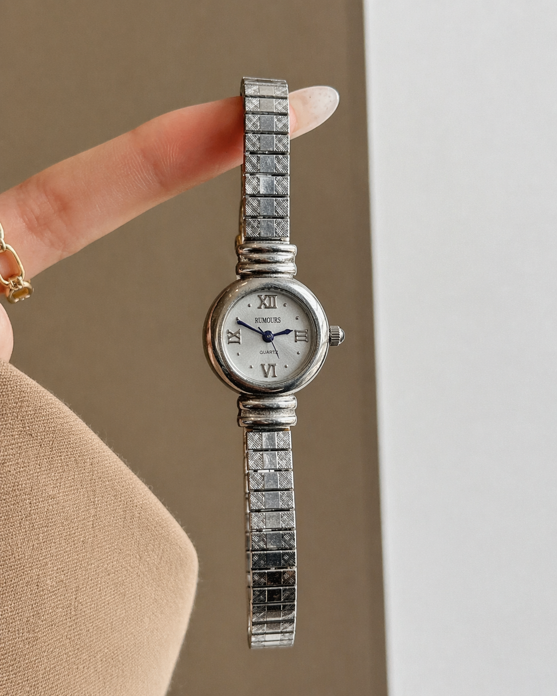 Rumours Ladies Watch – Silver Tone – Roman Numerals – Stretch Bracelet
