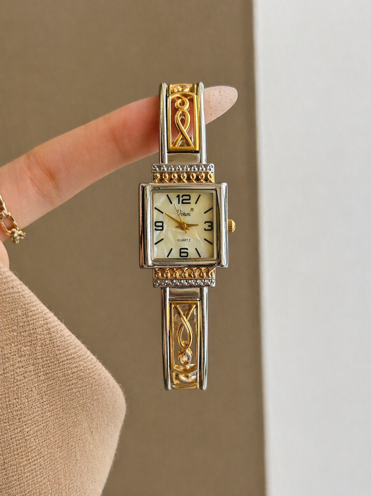 Vivani Ladies Watch – Two Tone Bangle Bracelet – Quartz – Elegant Square Design