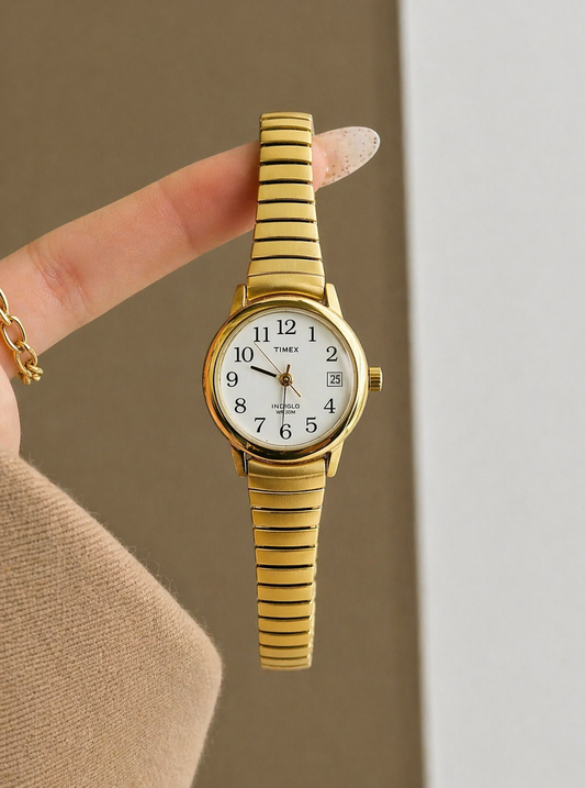 Timex Indiglo Gold Tone Quartz Watch – Ladies – Date – Expansion Bracelet – New Battery