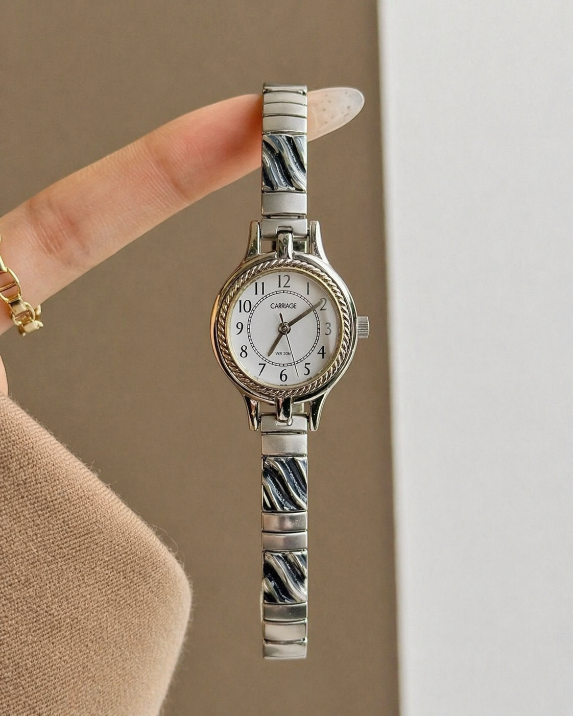Carriage Silver-Tone Bracelet Watch – White Dial – WR 30M – New Battery