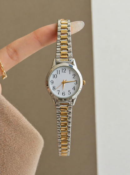 Vintage Two-Tone Women’s Quartz Watch – White Dial – Gold & Silver Bracelet – Classic Dress Style