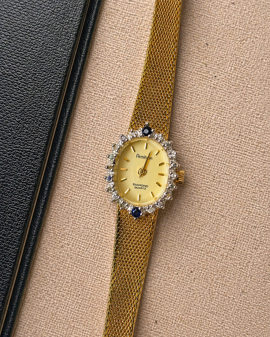 Armitron Diamond Quartz Ladies Watch – Gold Tone Mesh Bracelet – Crystal Bezel