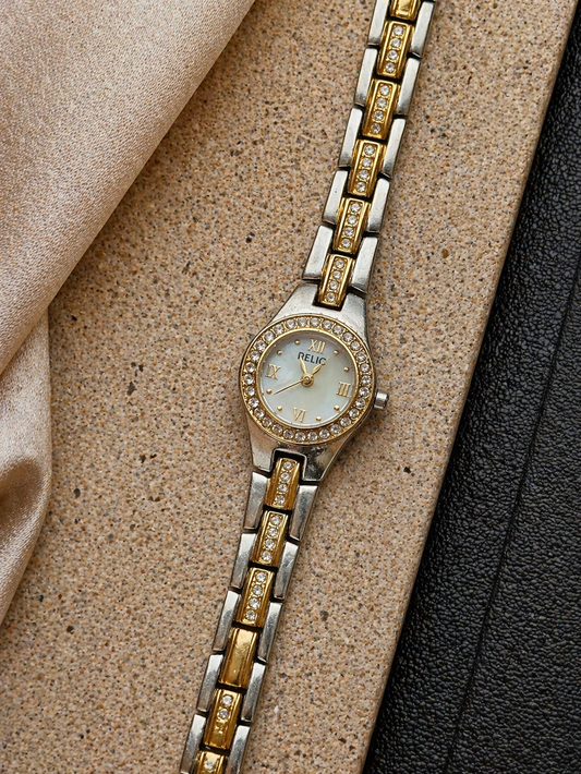Relic Two-Tone Women’s Watch – Crystal Bezel – Mother of Pearl Dial – Quartz