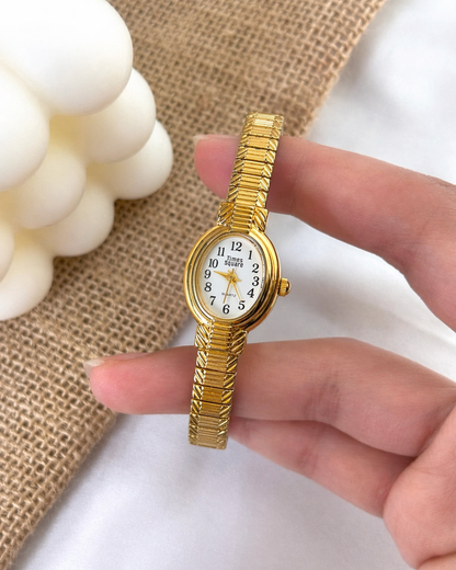 Times Square Ladies Watch – Gold Tone – Stretch Bracelet – Classic White Dial